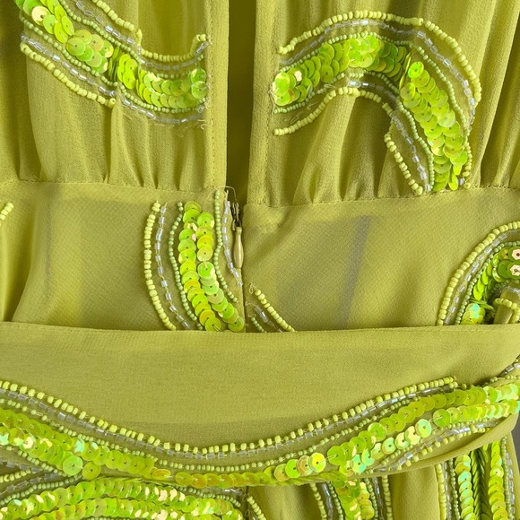 ASOS DESIGN Rouleaux Loop Tie Waist Mini Dress Sequin & Bead Embellishment Sz 16 - Picture 13 of 16